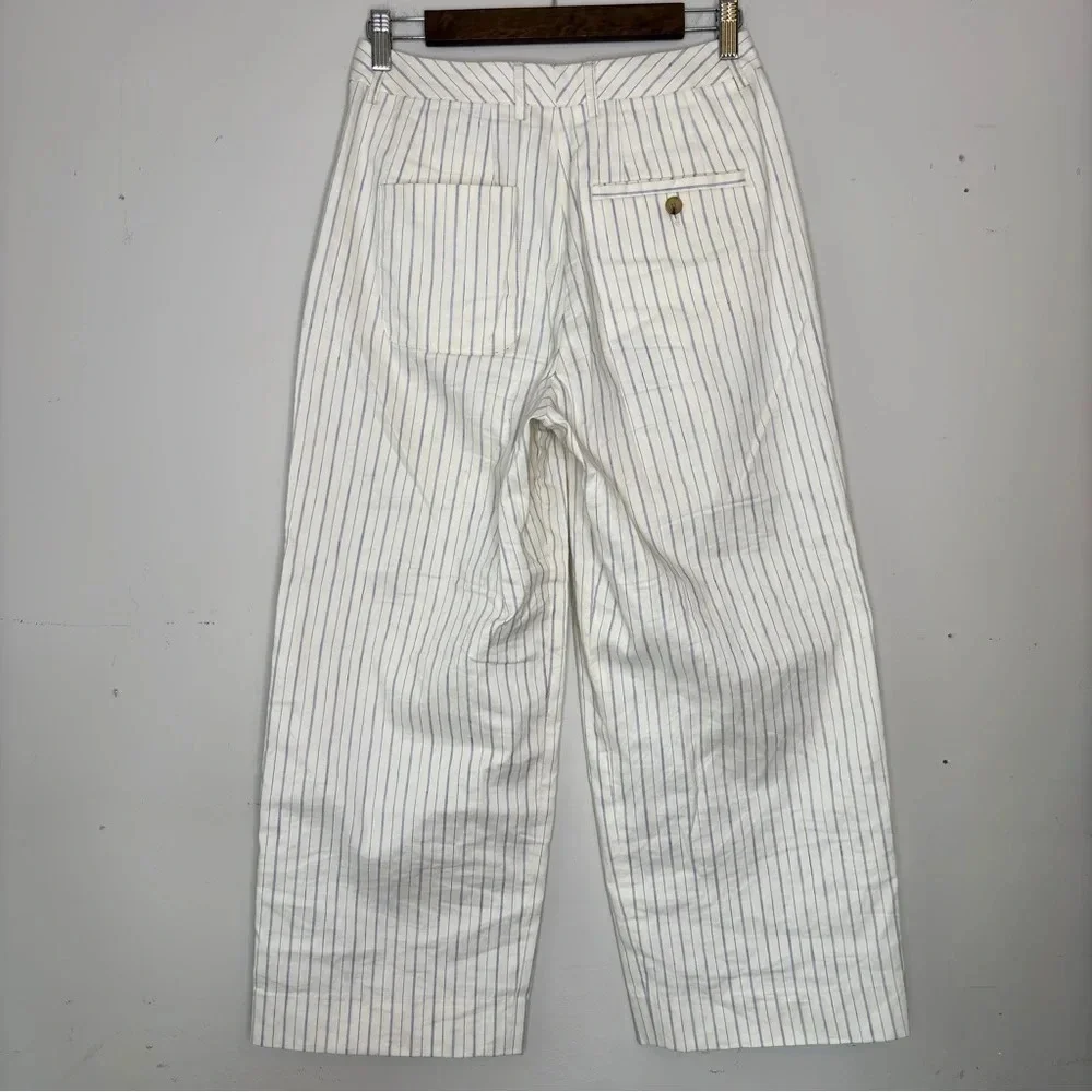 Creatures of Comfort Striped Pleated Linen Blend Wide Leg Henry Crop Pant Size 2